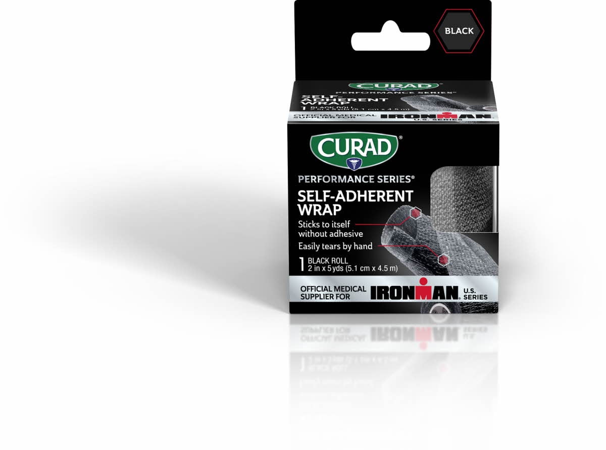 CURAD Performance Series Ironman Self-Adherent Wrap for Pain Management and Support, Black, 2" x 5 Yds, 1 Roll