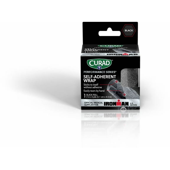 CURAD Performance Series Ironman Self-Adherent Wrap for Pain Management and Support, Black, 2" x 5 Yds, 1 Roll