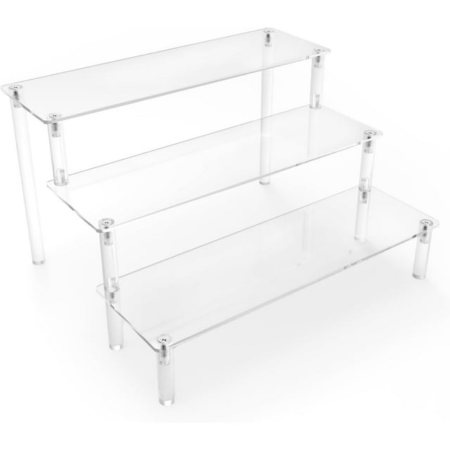 Acrylic Display Risers,Clear Display Risers Stand Small Mini Shelf 3 Tiered Cupcake Stand for Food Desserts Stand Perfume Organizer Toys Collections Cosmetic Products Tabletop Use (9 x 8 x 6 Inch)