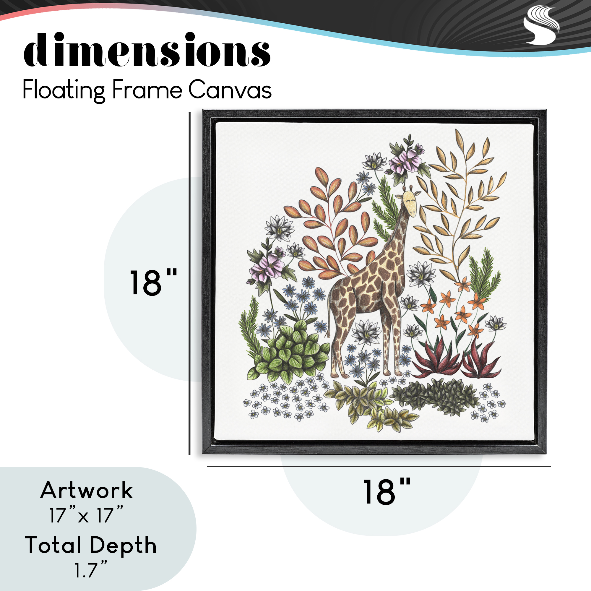 Jungle Wildlife Giraffe Black Framed Floater Canvas Wall Art, design by Cecilia Battaini