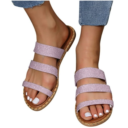 

YanHoo Clearance Boho Slide Sandals for Women Girls Dressy Low Wedge Sandal Casual Open Toe Flat Sandals Summer Beach Slip on Sandals Platform Sandals