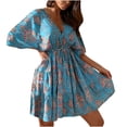 thumbnail image 1 of Robe d'Été pour Femmes 2024 Mode Grande Taille Col en V Manches Courtes Imprimée Robe Ample Manches Courtes Robe Col en V Rabais de 50 % Liquidation!, 1 of 5