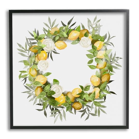 Stupell Lush Lemons Botanical Wreath Botanical & Floral Painting Black Framed Art Print Wall Art