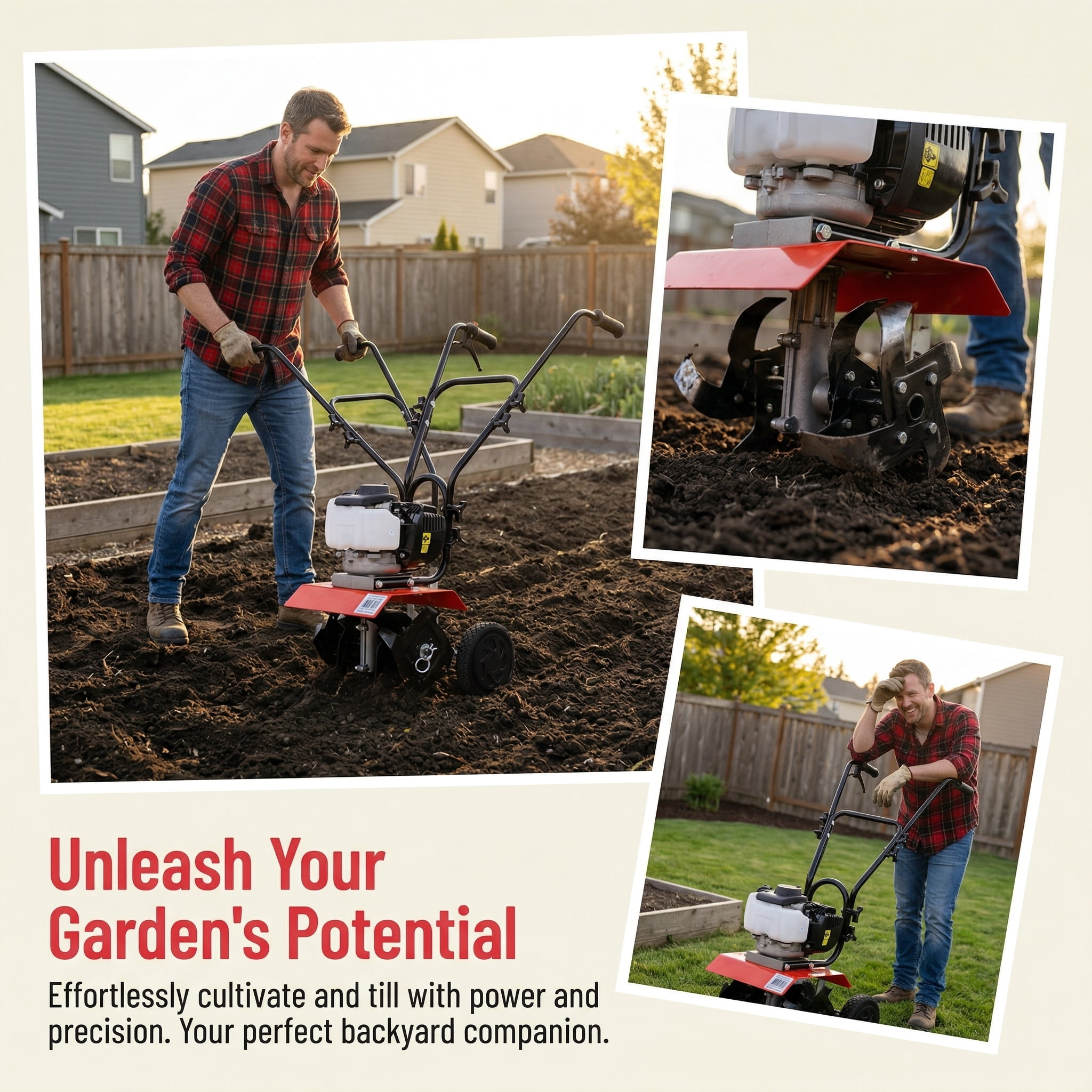 NOBOLEA Mini Tiller Cultivator, Powerful 37.7cc 4-stroke Viper Engine, Gear Drive Transmission, Mini Cultivator with 4-Cycle  Engine