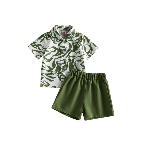 Toddler Baby Boys Summer 2 Piece Outfits Casual Leaf Print Buttons Lapel Hawaiian Shirt Shorts Set