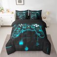 thumbnail image 2 of Manfei Gaming Twin Bedding Sets 7pcs,Geometric Plaid Bedding Comforter Set 7pcs,Gradent Cyan Black Sheet Sets For Boy,Microfiber Room Decor Reversible, 2 of 7