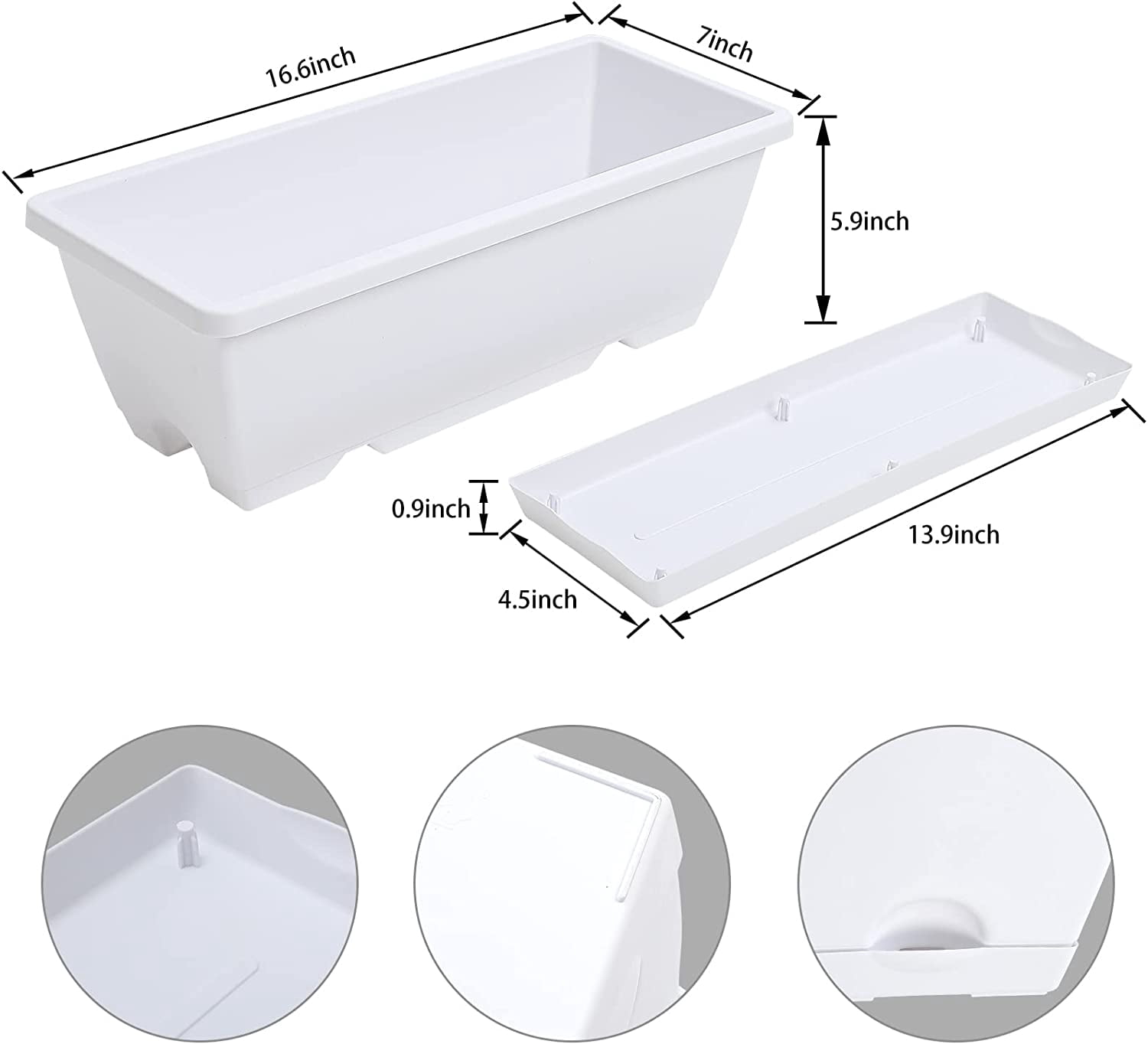Plastic Rectangular Window Box Planters with Saucers for Vegetable Flower Indoor Outdoor Garden Patio Home Decor 7 Pack 17 Inches