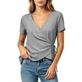 thumbnail image 2 of TGSLY Wrap Front Linen Tops for Women Lightweight Soft Deep V Neck Short Sleeve Shirts Dressy Casual Side Tie Knot Solid Color Blouses XL, 2 of 8