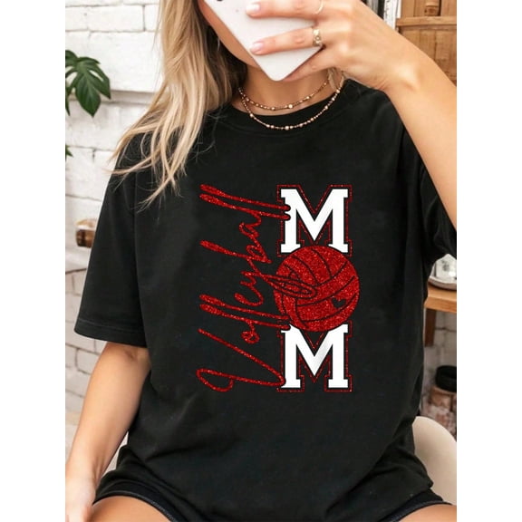 100% Cotton Volleyball Mom Game Day Mama Volleyball Gift T-Shirt Graphic Shirt Women