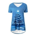 thumbnail image 5 of Camiseta Impresa con Cuello en V de Manga de Raglan de la Parte Trasera Larga Delantera Corta de las Mujeres de Navidad, Vacaciones Informales, 5 of 5