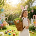 thumbnail image 5 of Hand-Woven Rabbit Basket Easter Picnic Basket with Straps, Imitation Rattan Storage Basket Backpack Flower Basket for Candy Storage Tea Picking, 5 of 6