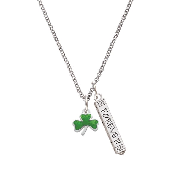 Delight Jewelry Silvertone Translucent Green Shamrock Silvertone Forever Bar Charm Necklace, 23"