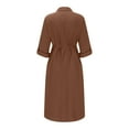 thumbnail image 5 of Women's Long Sleeve Button Down Dress Casual Loose Tie Waist Adjustable Sleeve Length Midi Dresses Khaki, 5 of 6