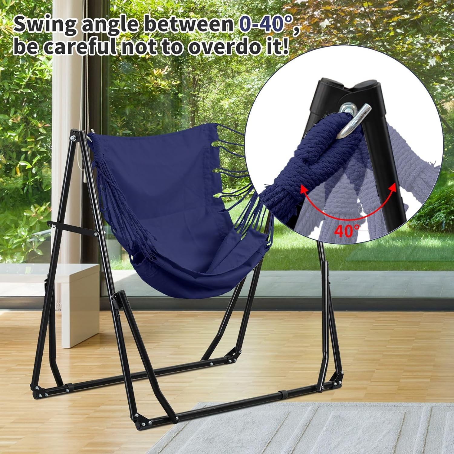 2 in 1 Hammock with Stand, Outdoor Hammock Swing Chair with Portable Heavy Duty Stand, Multi-Functional Hammock Stand 480 lbs Weight Capacit-Blue