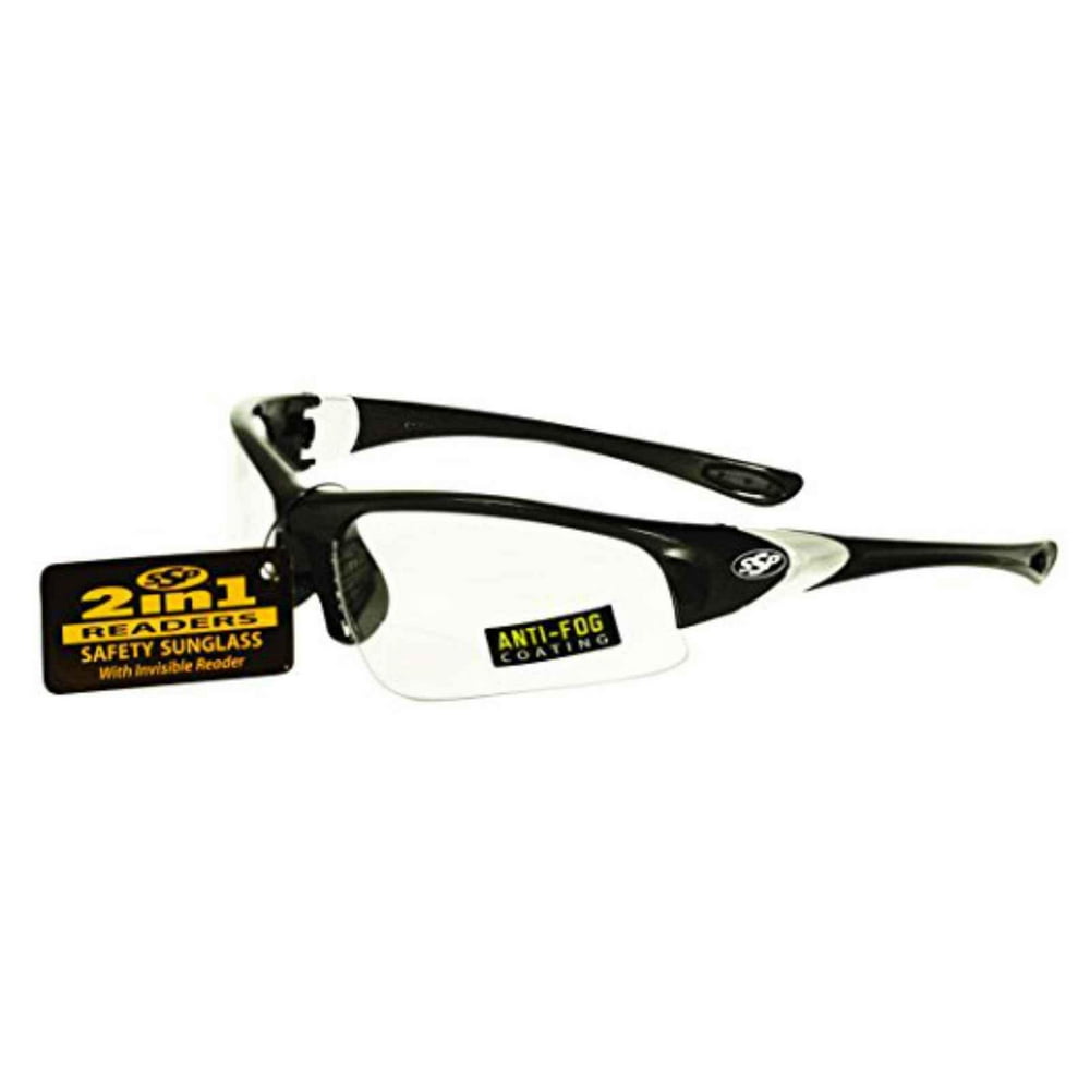 SSP Bifocal/ Safety Glasses Black/Clear AntiFog Lenses, ENTIAT 200 BLK