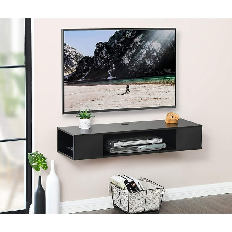 FITUEYES Black Wall Mounted Media Console Floating TV Stand Component Shelf
