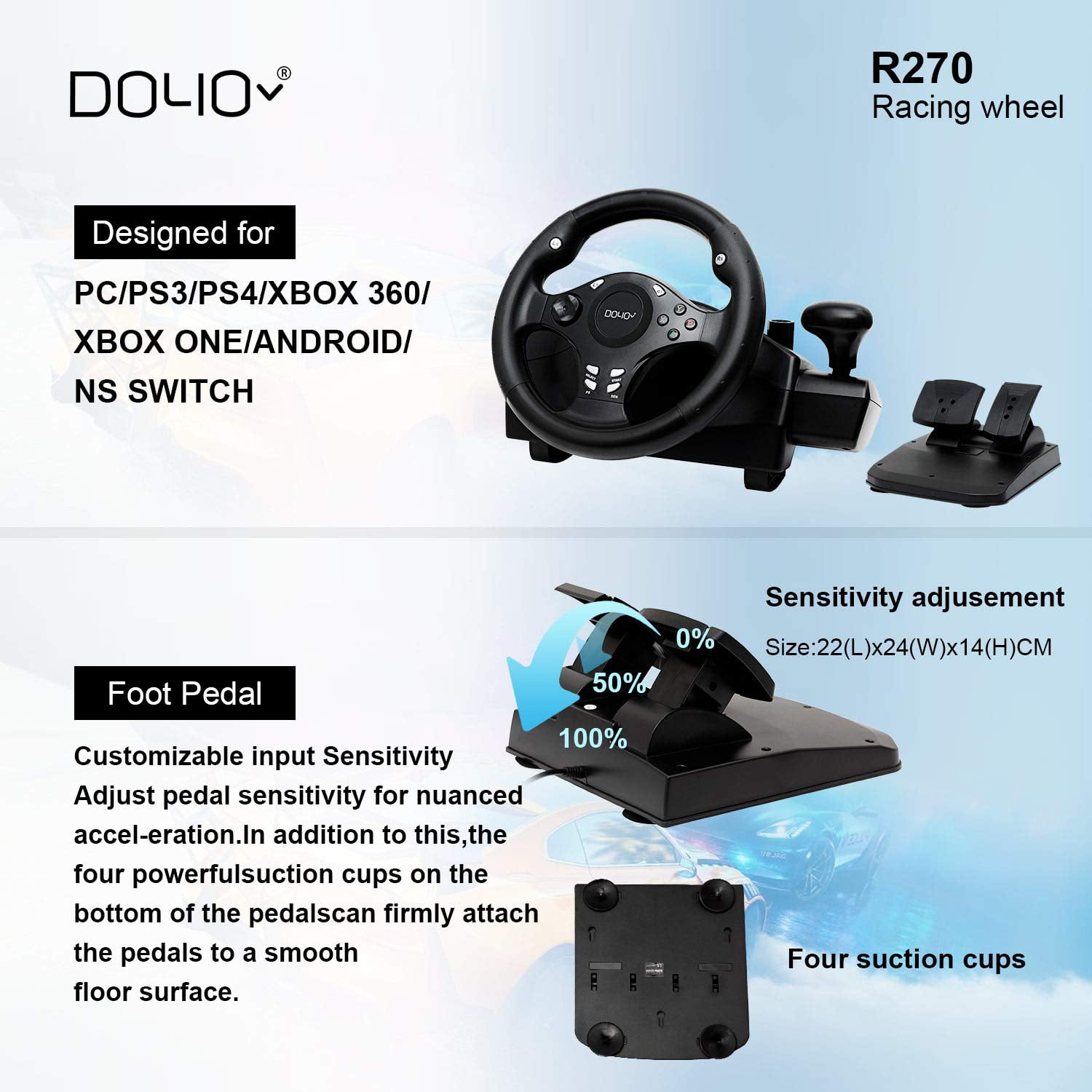 PC Racing Wheel, 270 Degree Gaming Steering Wheel with Responsive Gear and  Pedals for Xbox Series X|S, PC, PS4, Xbox One, Nintendo Switch, Android (Bl 