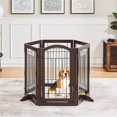 thumbnail image 3 of Yaheetech 32.5" Freestanding 6-Panel Foldable Pet Gate with Support Feet, Espresso, 3 of 7