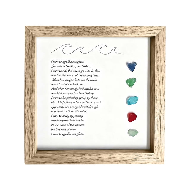Large Handmade Sea Glass Poem Art Desktop Ornament Colorful Stone Photo Frame Design