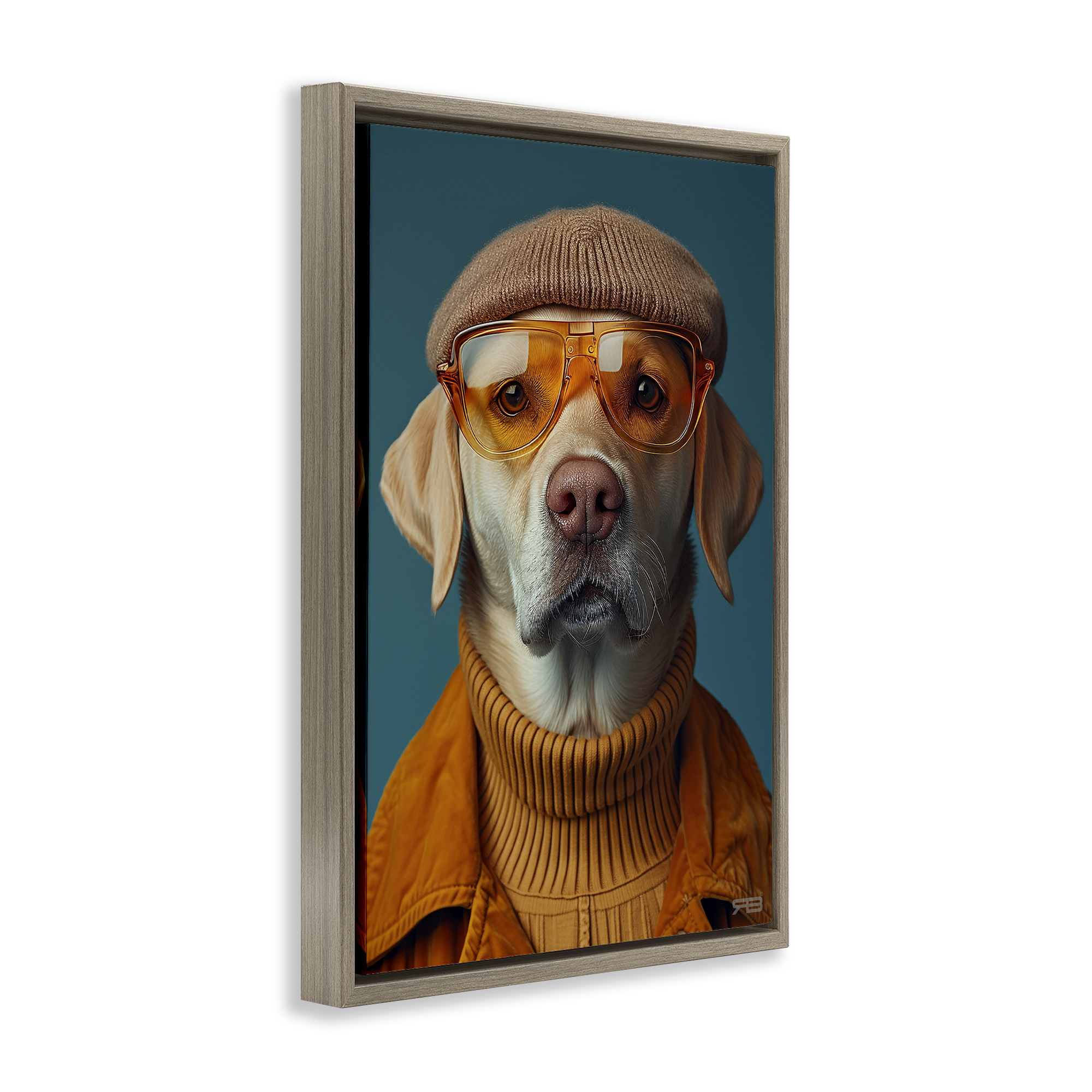 Stupell Industries Dog in Knit Fashion Animals & Insects Painting Brown Floater Framed Canvas Art Print Wall Art, 17 x 25