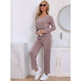 thumbnail image 2 of DARING DIVA Women's 2-Piece Ribbed Knit Long Sleeve Pajama Sets XS Purple, 2 of 6
