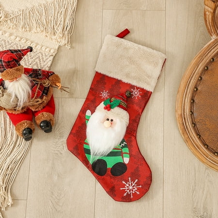 

XIAOFFENN Christmas Decoration Socks Festival Printing Gift Bag Pendant Candy Bag Clearance