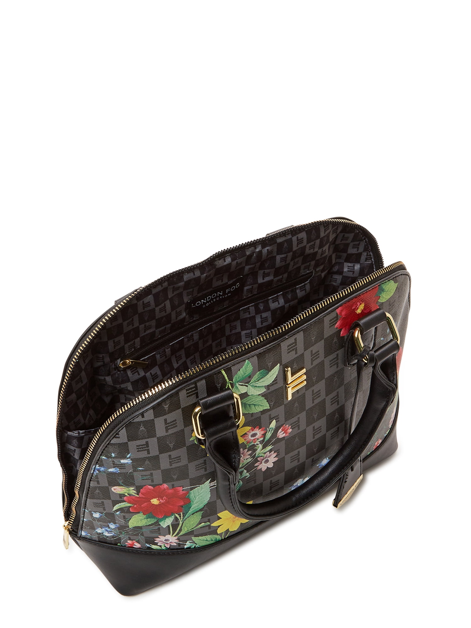 London Fog Women's Adult Tulip Signature Satchel Handbag Black