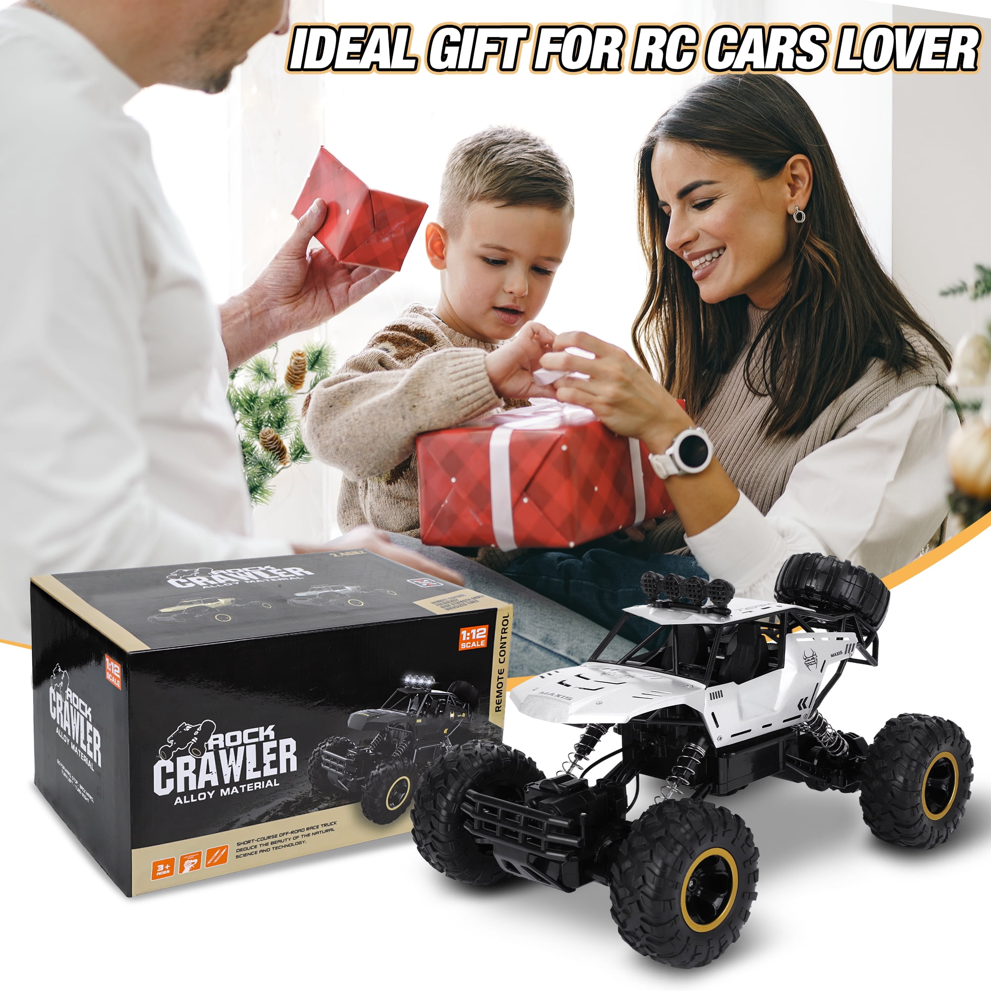 Wisairt 1:12 Large RC Cars, 4WD Large Remote Control Monster Truck 2.4 GHz Alloy RC Cars for Kids Adults Aged 6 + Birthday Gifts (Silver)