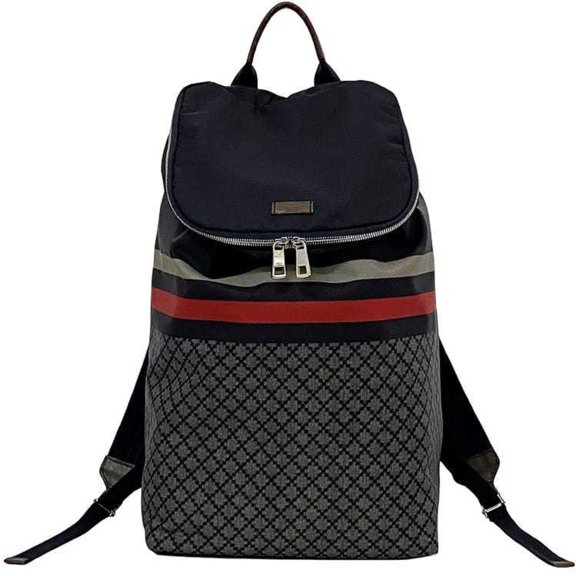 Pre-Owned Gucci Backpack ec-22563 Navy Grey Diamante 268111 Nylon Leather 493075... (Good)
