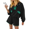 thumbnail image 3 of Long Sleeve Women 2 Pieces Sweatsuit Half Button Sweatshirt and Shorts Sets Outfit, 3 of 6