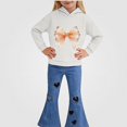 thumbnail image 2 of Vornjynx Girls 2 Piece Outfit（2-7）Hooded Sweatshirt with Butterfly Bow Print and Flared Pants Set Casual Clothing Set White Size 2T, 2 of 9