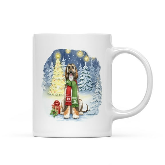 Merry Christmas Afghan Hound Snowy Winter with Gifts Tree Decorations Mug Dog Lover Coffee Tea Cup - 12020