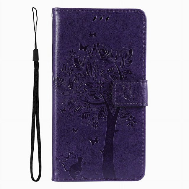 Wallet Case For Huawei P Smart 2018 2019 2020 2021 P8 P9 P20 P30 P40 Lite Pro 2017 Cute Cat Tree Card Slots Protect Cover D06F Purple For P30