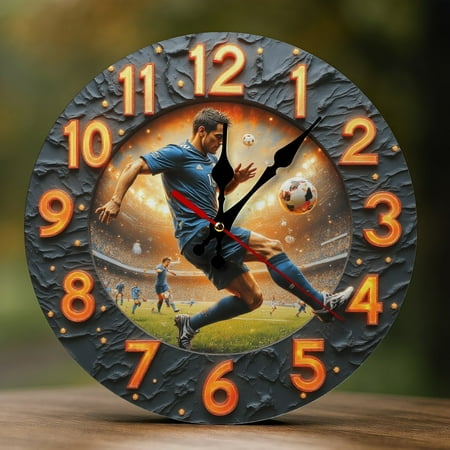 Wall Clock Decorative - Retro Soccer Player Print 2D Vintage Wall Clocks Battery Operated Silent Non-Ticking for Bedroom, Living Room, Kitchen, Office, Classroom, 10 Inch