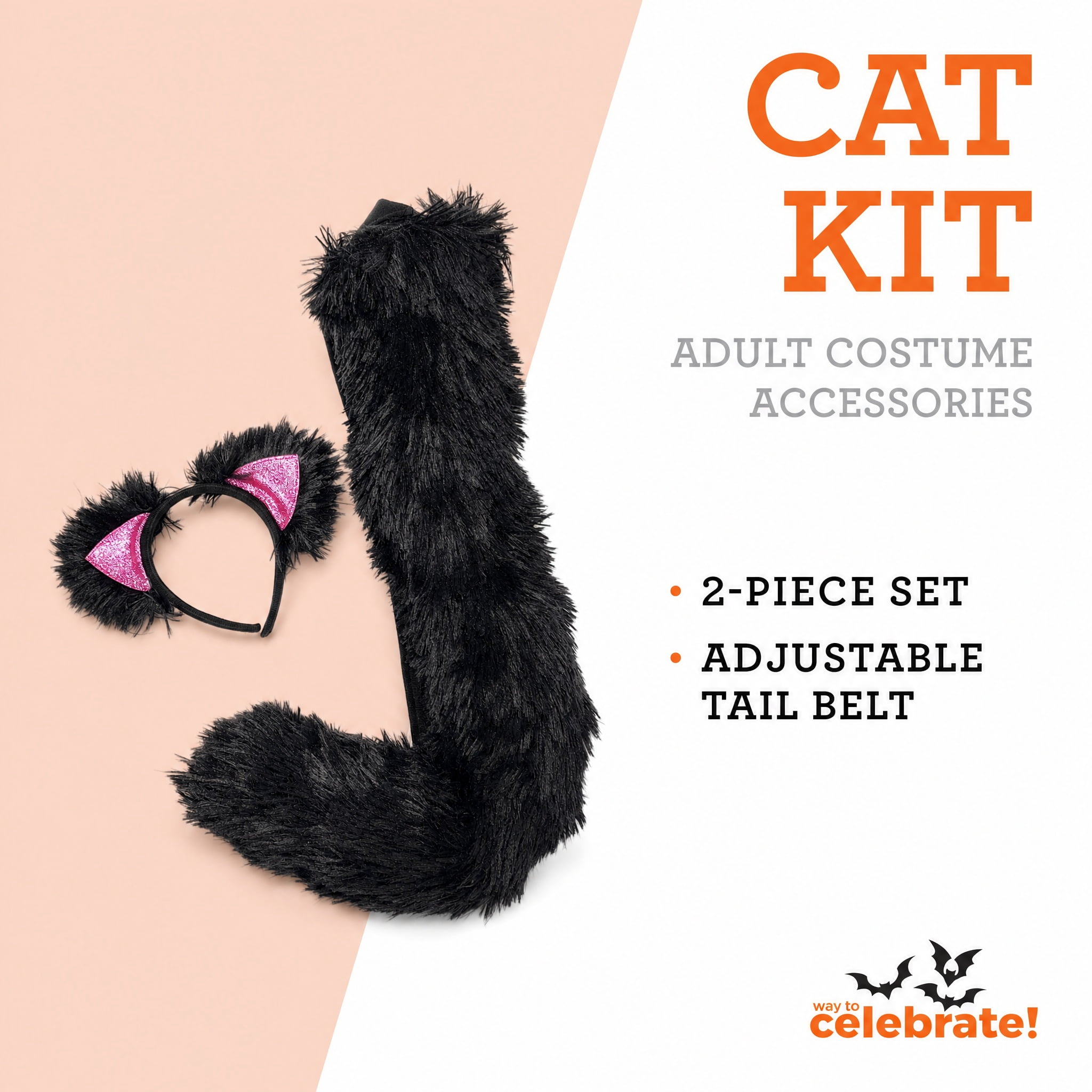 Cat Costume Accessory Kit for Adults, Black and Pink, 2 Pieces, Halloween by Way To Celebrate