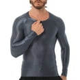 thumbnail image 5 of YiZYiF Mens Glossy O Neck Long Sleeve T-Shirt Solid Color Slim Fit Tops for Yoga Workout A Grey XL, 5 of 6