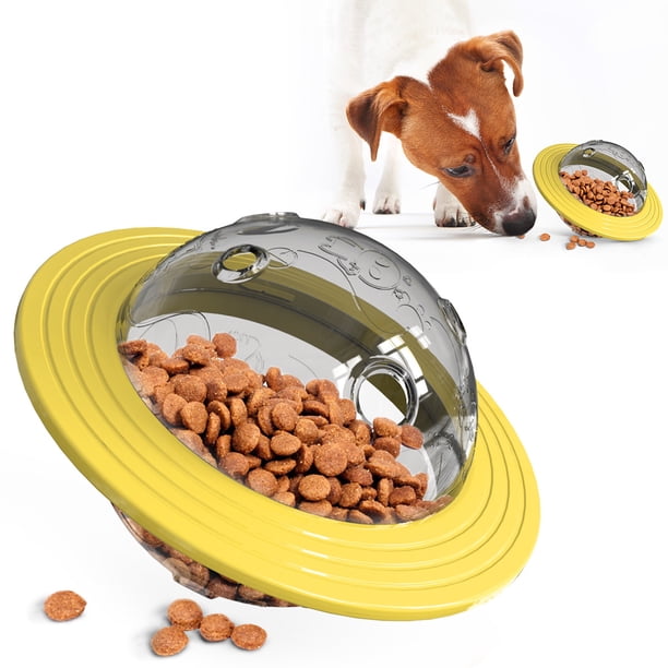 Juguetes interactivos para perros, pelotas de golosinas para perros, juguetes dispensadores de comida para perros, perros de tamaño mediano que persiguen y juegan (amarillo)
