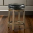 thumbnail image 6 of Bara 25 Inch Swivel Counter Stool- Black Round Faux Leather- Brown- Set of 2, 6 of 6