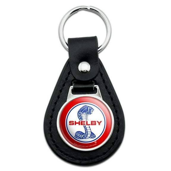 Black Leather Shelby Cobra Patriotic Logo Keychain