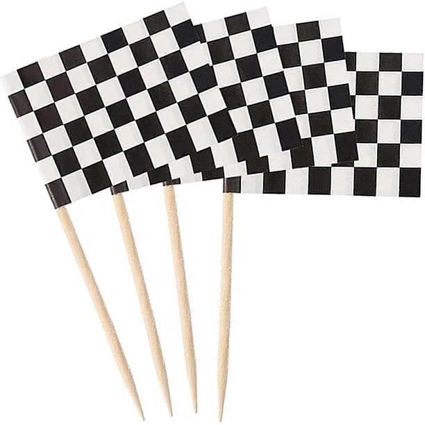 100 Pcs Checkered Racing Toothpick Flags,cupcake Toppers Appetizers Flag,DIY Food Sandwiches for Racing Party Cocktail Ice Cream Cake Cheeseplate Deco