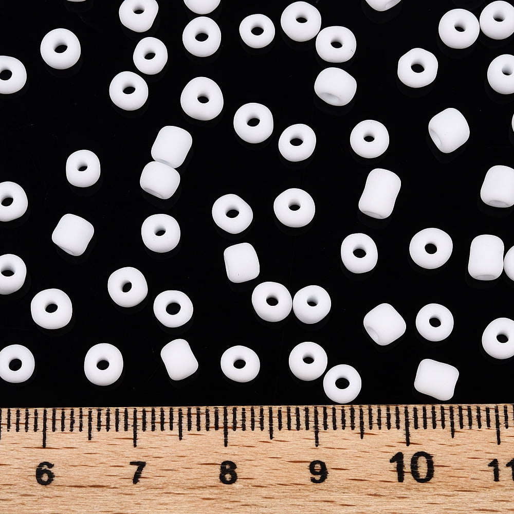 Frosted Opaque Glass Seed Beads Round White 4~5x2.5~5mm Hole: 1mm 4500pcs/bag 440~450g/bag