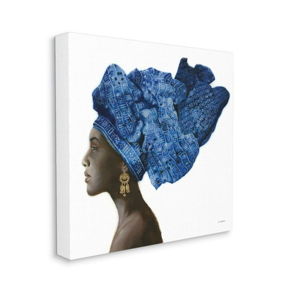 Fashion Strong Female Portrait Patterned Head Wrap Artwork Beauty & Fashion Gallery-Wrapped Canvas Print Wall Art, 17x17