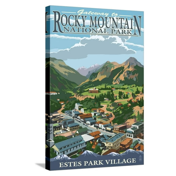 Art.com Estes Park Village, Colorado - Town View Stretched Canvas Print Wall Art by Lantern Press, 16" x 24"