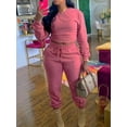 thumbnail image 2 of LovelyWholesale Long Sleeve Round Neck Plus Size Round Neck Drawstring Women's Plus Pants Set, 2 of 6