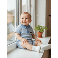 thumbnail image 3 of BemeyourBBs Western Baby Boy Summer Clothes Newborn Baby Boy Cowboy Outfit Waffle Knit Striped Romper Casual Sailboat Cowgirl Hat Boots Embroidered Button Short Sleeve Infant Jumpsuit, 3 of 9