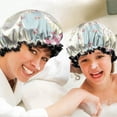 thumbnail image 6 of Shower Caps,Pioneer Flower Floral Print Pattern Waterproof Shower Cap for Women 4 Pieces,Double Reusable Hair Cover for Shower PEVA Elastic Stretch Hem, 6 of 7