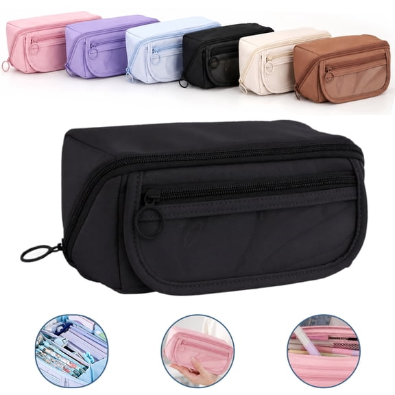 Large Capacity Pencil Bag Large Pencil Pouch with Handle Zipper Durable Pen Case Organizer for School Supplies Stationery Storage for Teen Girls Boys Students