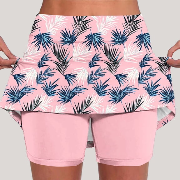 KIHOUT Women's 2-in-1 Print Skort Shorts - Polyester Spandex Blend, High Waist, Built-in Liner, Side Pockets, Plus Size Options for Yoga, Running & Summer Wear