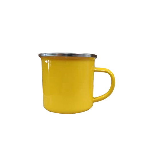 INTBUYING 48 pcs 12 oz Sublimation Fine Enamel Mug Enamel Tea Coffee Drinking Mugs Cups for Home Party Travel Picnic Silver Rim Yellow