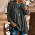 thumbnail image 2 of Tqcoqu Women's Cotton Linen Long Sleeve Loose Tunic Blouse,Round Neck Pleated Front Tops,2026 Spring Fall Trendy Clothes,Dark Gray Women's S-XXXL, 2 of 10
